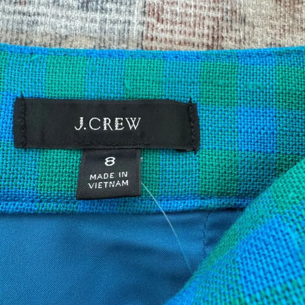 J.CREW Parke Colorful Gingham Plaid Deep Blues Preppy A-Line Mini Skirt NEW- 8